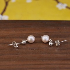Sterling silver handmade earrings, 925 studs with pearl drops