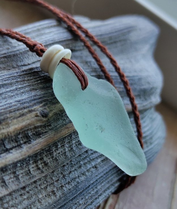 Sea Glass Puka Necklace Braid Beach Aloha Gift Fathers Day Friend Mimimalist
