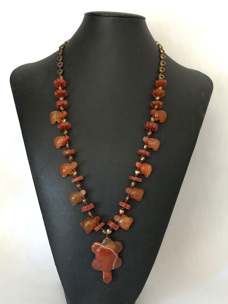 Artisan Carnelian Banded Agate Turtle Love Necklace Metal Heart Spacers 27.75″