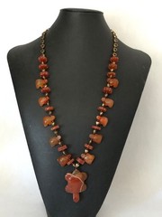 Artisan Carnelian Banded Agate Turtle Love Necklace Metal Heart Spacers 27.75″