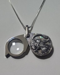 Magnifying Glass Victorian Art Nouveau Lady Face Mother of Pearl Loupe Pendant