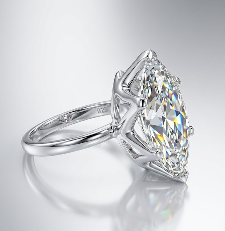 HUGE 7.85 Ct Certified Marquise Cut White Diamond Ring, FREE Tariffs & Studs .