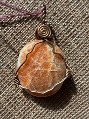 Handmade Sunstone Pendant Wire Wrap Round Oval