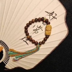 Chinese Chicken-Wing Wood Tassel Bracelet Vintage Buddhist Prayer Bead