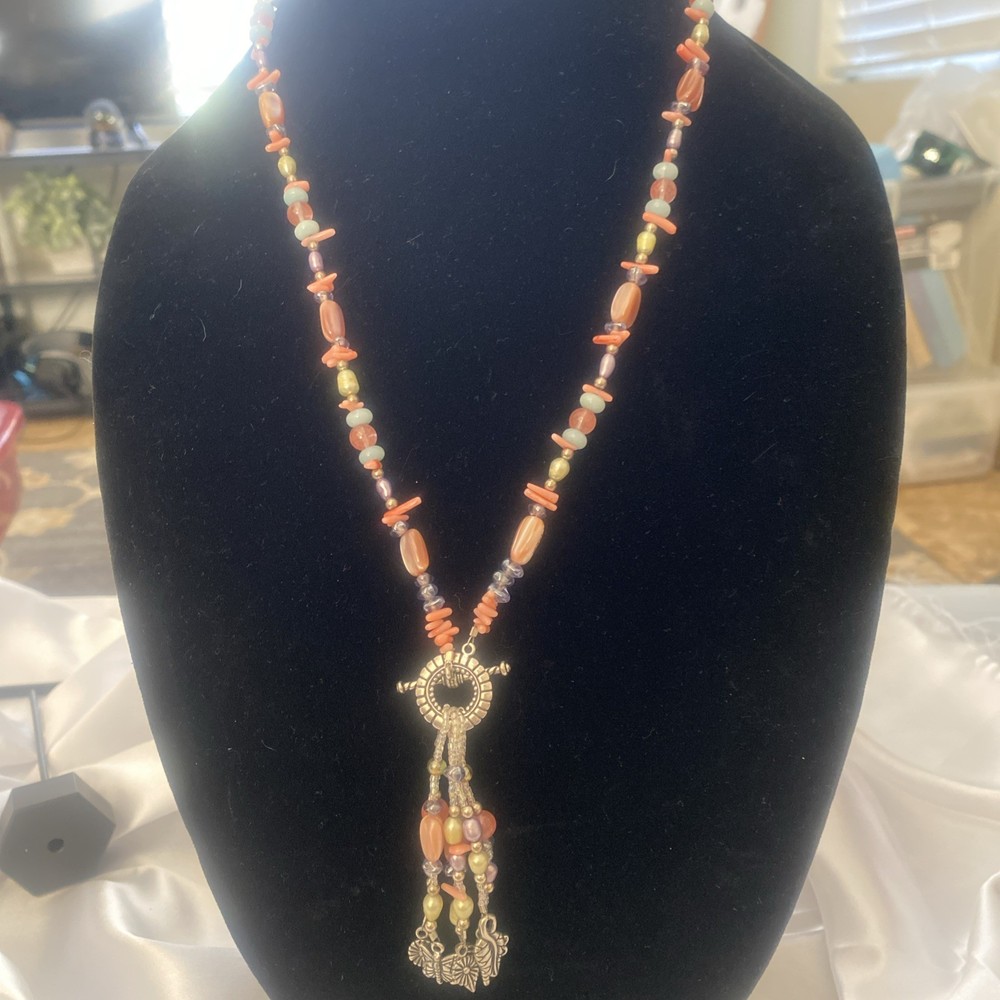 Vintage Glass 925 Front Toggle Lariat Y drop Necklace