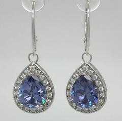 Blue Oval Rectangle TANZANITE & CZ Leverback Earrings 925 STERLING SILVER #102e