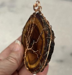 Artisian Handmade Copper Wrapped Natural Live Edge Wood Large Pendant