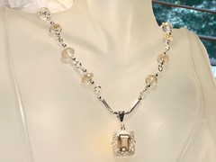 SS .925 IMPERIAL TOPAZ NECKLACE 10X8M EMERALD CUT PENDANT & 8.5MM RONDELLES RARE