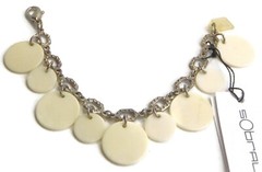 Sobral Fichas N34 White Charm Disks SilverTone Chain Link Artist Made Bracelet