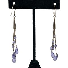 Handmade Chandelier Beaded Drop Earrings Purple Crystal Sterling Silver Hook