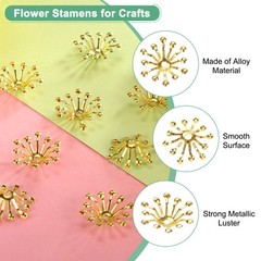 100-Pack 13mm x 3.5mm ( W x H ) Bead End Caps Flower Stamen [Gold]