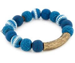 NEW JILZARA Handmade Clay Beads FRAYA NAVAJO BLUE WHITE 12mm BEADED Bracelet