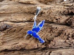 Hummingbird Sterling Silver 925 Lapis Lazuli & Opal Inlayed Colorful Pendant T21