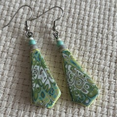 Hand Mage Multi Colored Polymer Clay Dangling Earrings 2.5 Inch