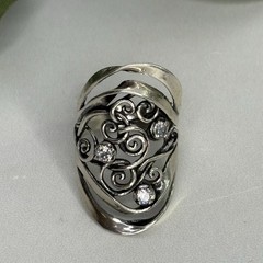 Vintage Zuman Israel Sterling Silver CZ Artisan Design Ring Size 8