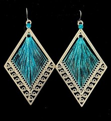 Aqua Turquoise Blue Metallic Threaded Chandelier Drop Earrings Boho Modern Chic