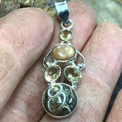 Turritella Agate, Sunstone & Citrine Pendant
