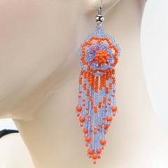 HANDMADE BLUE ORANGE GLASS BEAD NATIVE STYLE FASHION DROP/DANGLE HOOK EARRINGS