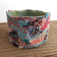 Felix & Jane Cuff Bracelet Artisan Handmade Fabric Stitched Aqua Multicolor