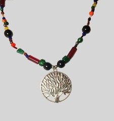 Multi-Color Tree of Life Pendant Beaded Necklace