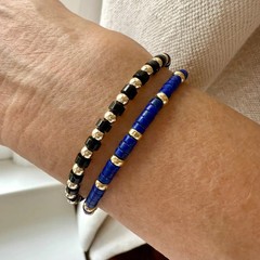 Black Onyx & 14K Solid Gold Bracelet, Modern Minimalist Beaded Gemstone Jewelry