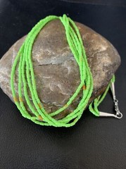 Green Gaspeite Rice 5S Stabilized Navajo Sterling Silver Necklace 20″ 12928