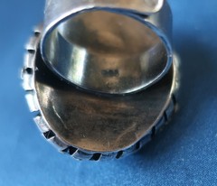 Vintage Brutalist Statement Ring Sterling Silver & Onyx Adjustable Size 13.5 g