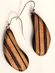 Artisan Hand Made 14K Gold Filled Striped Multi Wood Curved Teardrop Earrings