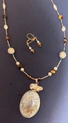 OOAK Artisan Statement Necklace Earrings Set Dragon Vein Baroque Pearl Tiger Eye
