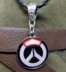 Overwatch Emblem Charm Necklace on Black Braided Cord