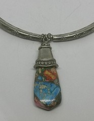 Sea Sediment Jasper Pendant 14″ Silver Tone Necklace Magnetic Clasp