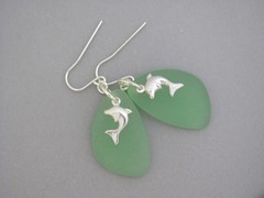 Sea Glass Earrings Sterling Silver Dolphin Bottle Green Birthday Resort Jewelry
