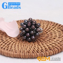 Pink Purple Pearls Beaded Jewelry Silver Plated Ring For Women 6-7mm Charm