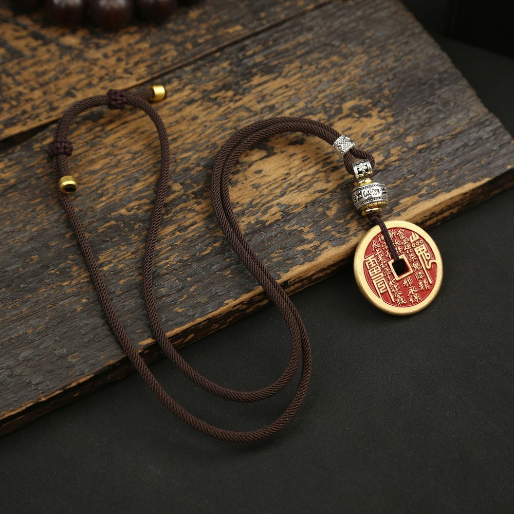 Brass mountain ghost Spending money Bagua necklace pendant coin Vintage artware