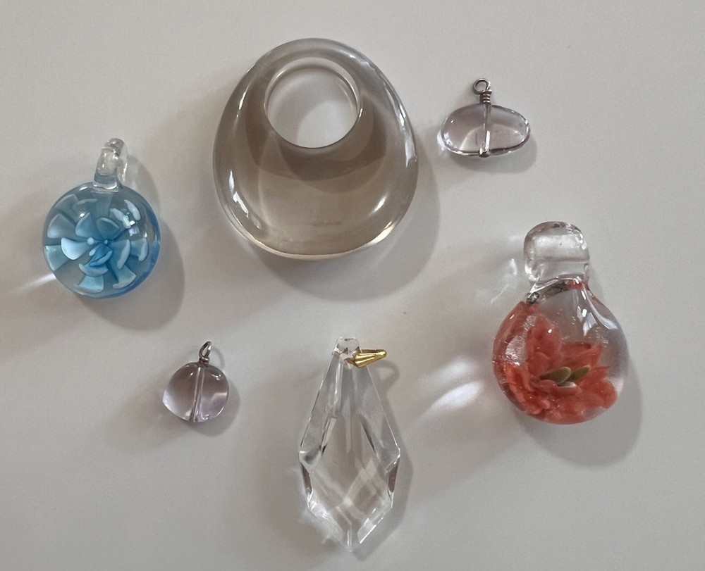 Mixed Art Glass Crystal Stone Pendant Lot Lampwork Floral Donut 6 Pc