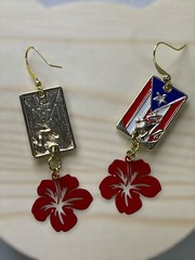 Puerto Rico Flag Hibiscus Flower Dangle Earrings | Boricua Jewelry Gift for Her