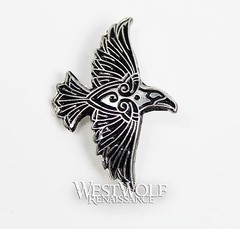 Celtic / Viking Flying Raven Pin — Norse/Crow/Medieval/Silver/Coat/Cloak/Brooch