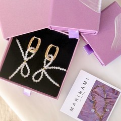 Beaded Bow Drop Earrings, Gold or Silver Statement Jewelry, Gift for Her