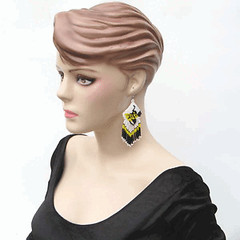 Handmade White Black Yellow native style Beaded Earrings