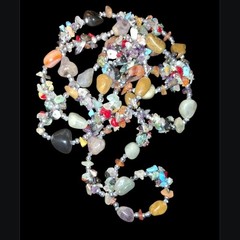Crystal Gemstone semiprecious 57+in bead necklace Pearl, Jade Carnelian Onyx Etc