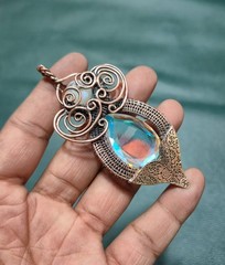 Mystic Topaz & Moonstone Pendant Wire Wrapped Handmade Jewelry