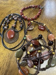 Artisan Red Jasper & Mixed Gemstone Jewelry Lot Of 3. 2 Necklaces& 1 Bracelet