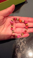 Multicolor Beaded Chip Stone Stretch Bracelet Pink Orange Beige Unisex Adults