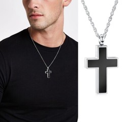 Stainless Steel Cross Memorial Cremation Ashes Urn Pendant Necklace Keepsake Urn