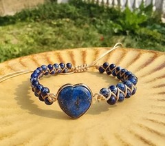Adjustable Handmade Lapis Lazuli Heart Stone Criss Cross Beaded Wrap Bracelet
