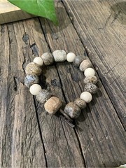 Fossilized Stone Beaded Bracelet on Antique Brown Toggle