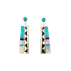 Eddie Johnson, Earrings, Multi-Stone, Sterling Silver, Navajo, 2 1/4″