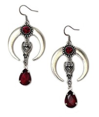 Gothic Victorian Vampire Bat Crescent Moon Goddess Silver Earrings Goth Jewelry