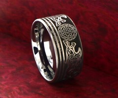 12mm Custom Made Tungsten Ring with Celtic Style Engravings and Wolf Heads