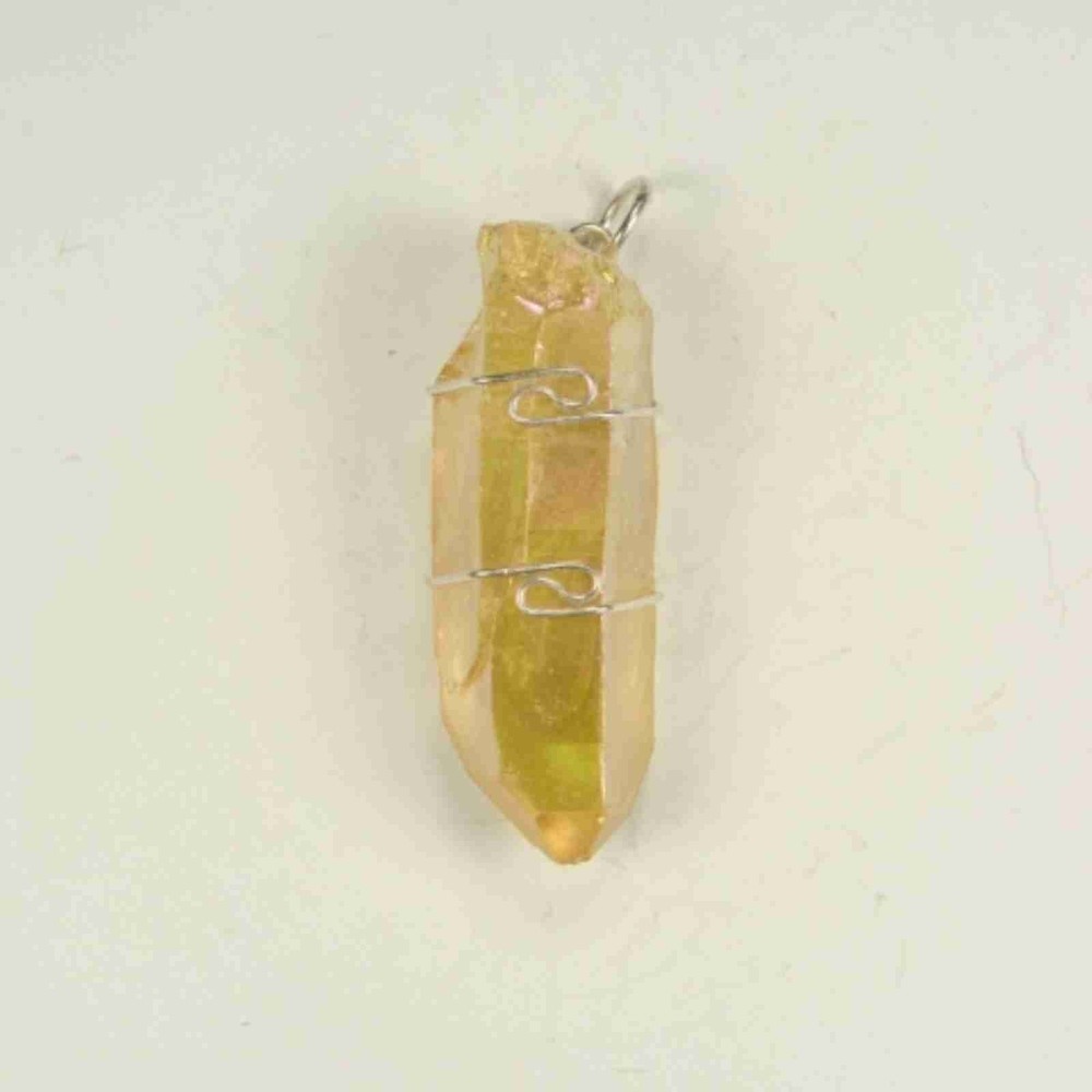 1.6″/43mm Golden Aura Quartz wire wrapped Pendant #1018